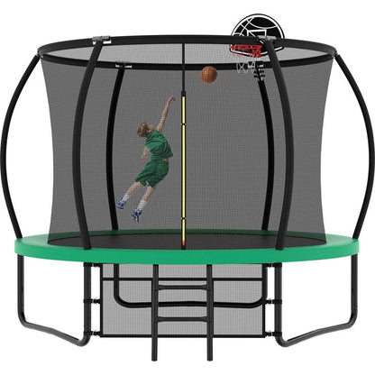 10FT Pumpkin Trampoline, Outdoor Trampoline with Basketball Hoop, Enclosure Net and Ladder