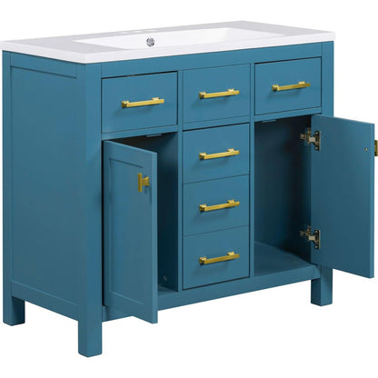 36" Bathroon Vanity with Resin Sink Combo Set,Modern Freestanding Single Bathroom Cabinet with 4 Drawers & 2 Cabinets,Storage Cabinet for Bathroom, Solid Wood Frame Vanity Set, Blue