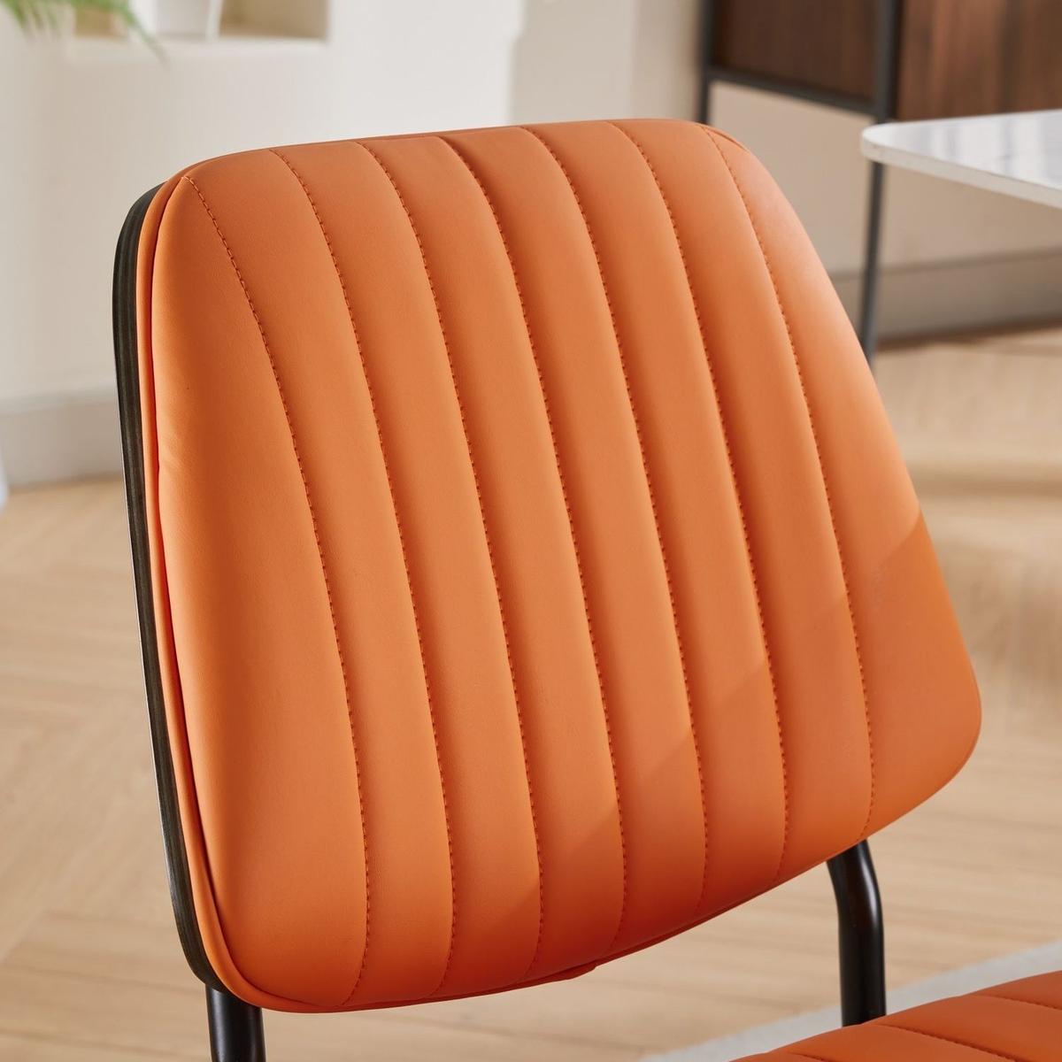 Dining Chairs Set of 2 Mid Century Modern Retro Faux Leather Chair with Walnut Bentwood Back Upholstered Seat Metal Legs Adjustable Foot for Kitchen Dining Room Chairs(Orange PU)
