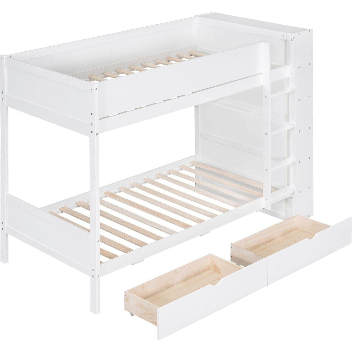 Twin over Twin Bunk Bed With 2 Drawers and Multi-layer Cabinet, White