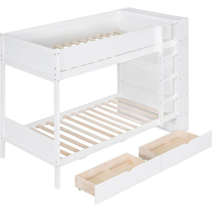 Twin over Twin Bunk Bed With 2 Drawers and Multi-layer Cabinet, White