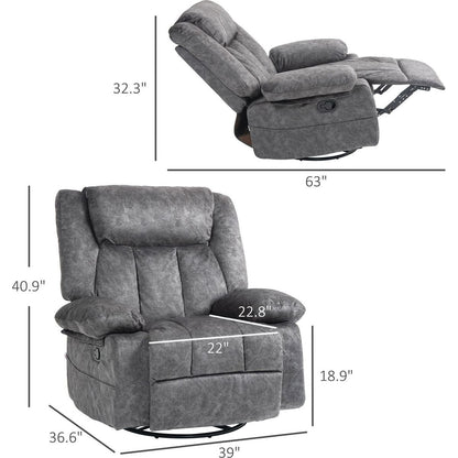 Swivel Rocker Recliner Chair for Living Room, Fabric Reclining Chair for Nursery, Rocking Chair with Footrest, Side Pockets, Charcoal Gray