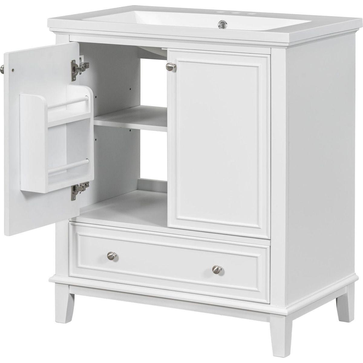 30" Bathroom Vanity with Sink Combo, Multi-functional Bathroom Cabinet with Doors and Drawer, Solid Frame and MDF Board, White