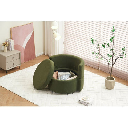 Teddy Fabric Swivel And Storage Chair With Back Cushion For Living Room,Green