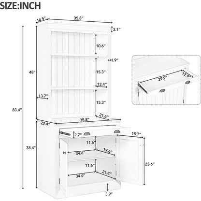 83.4"Tall Bookshelf with LED Lighting, Modern Bookcase with 2 Doors and 1 Drawer,Storage Bookcase with Open Shelves for Living Room,Home Office,White