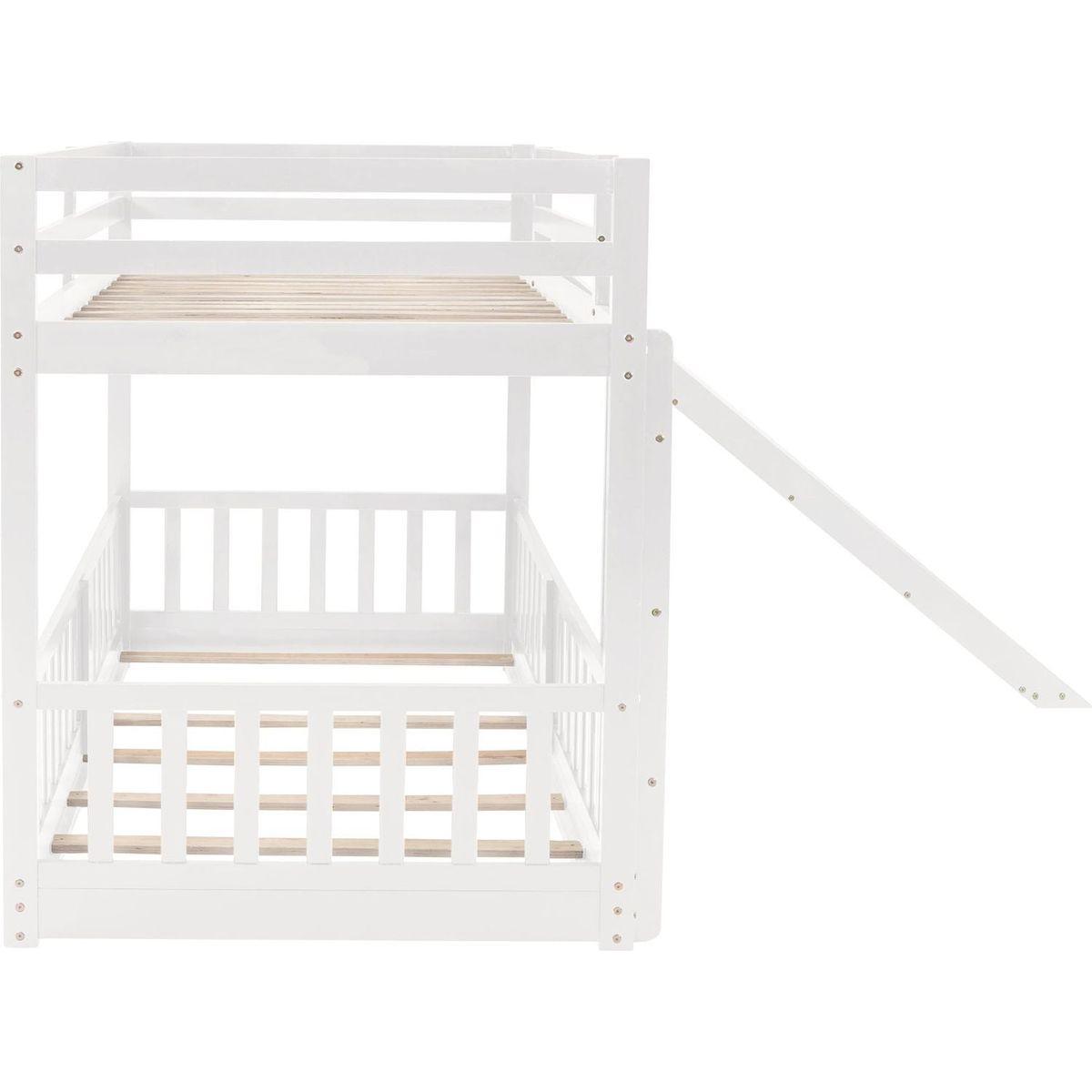 Twin Over Twin Bunk Bed with Slide and Ladder, White