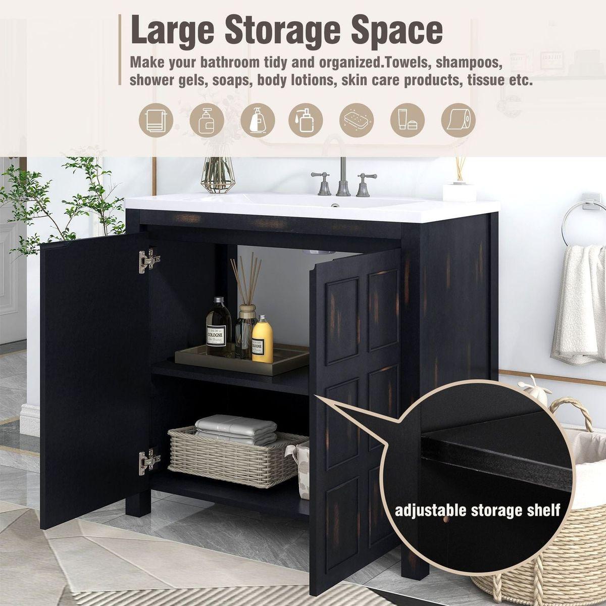 36" Bathroom Vanity Organizer with Sink, Combo Cabinet Set, Bathroom Storage Cabinet, Retro Espresso