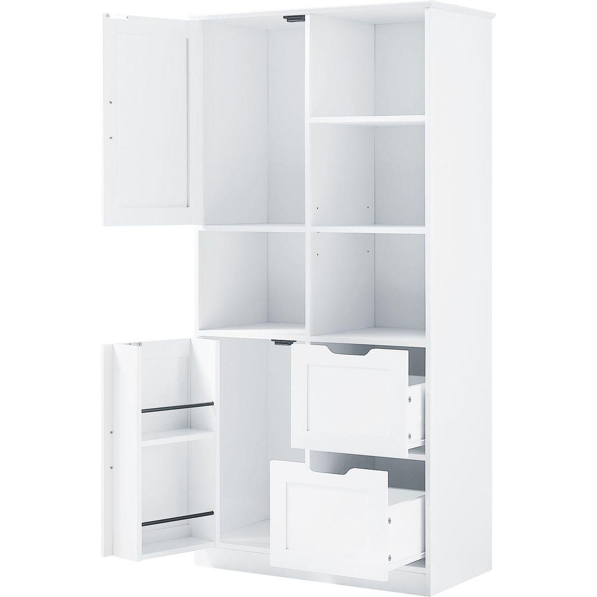 Bathroom Storage Cabinet with Doors and Drawers, Multiple Storage Space, Freestanding Style, Open Shelve, Adjustable Shelf, White