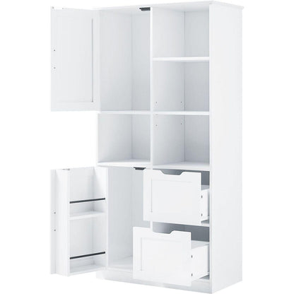 Bathroom Storage Cabinet with Doors and Drawers, Multiple Storage Space, Freestanding Style, Open Shelve, Adjustable Shelf, White