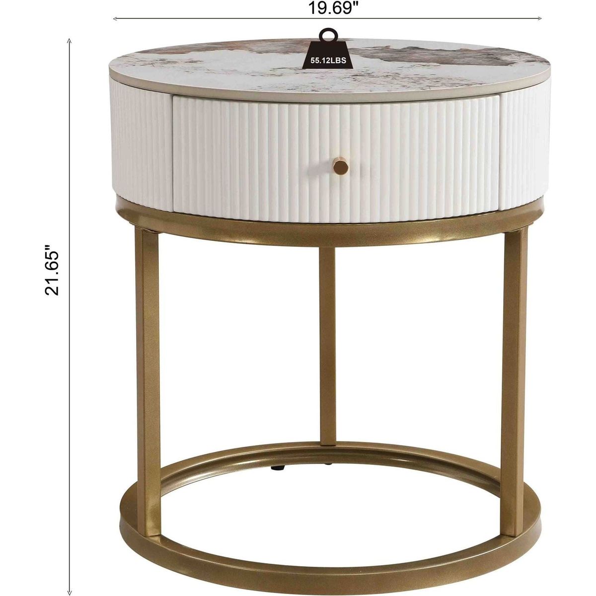 19.68 Inch Modern Nightstand with Drawer, Marble Round End Table with storage, Side Table for Living Room&Bedroom