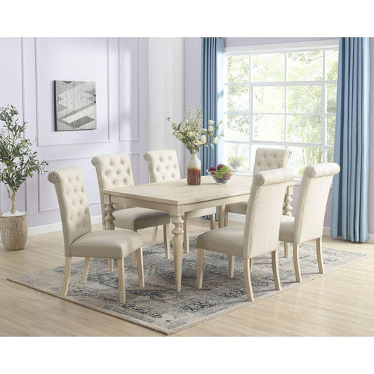 Amonia 7-piece Dining Set, Turned-Leg Dining Table with 6 Tufted Chairs