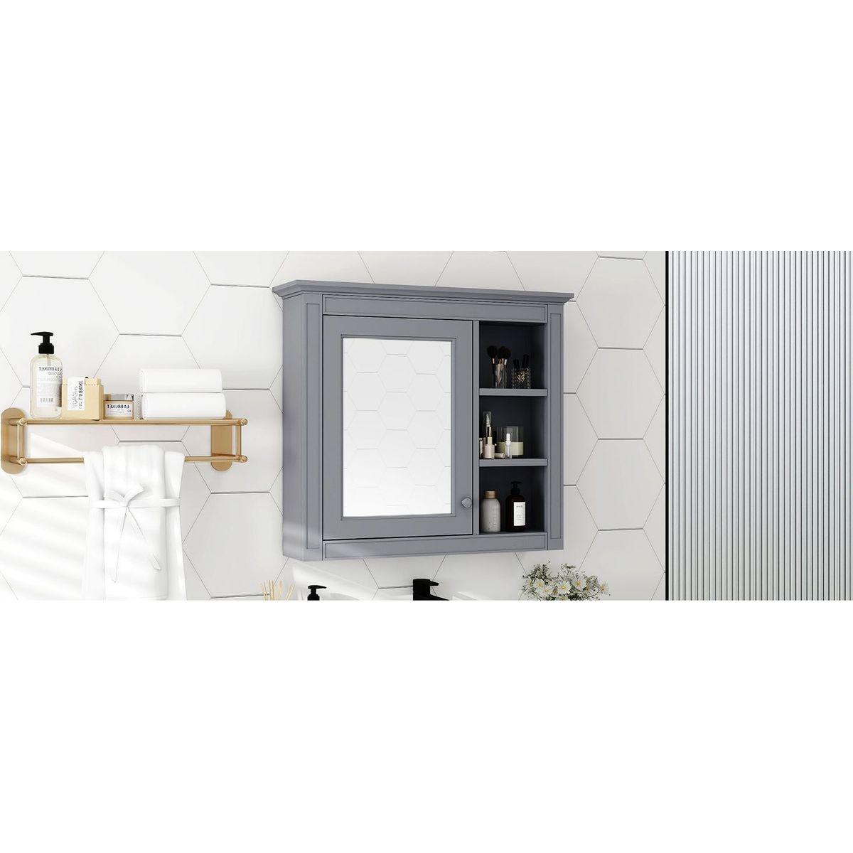 30" x 28" Medicine Cabinet, Wall Mounted Bathroom Storage Cabinet, Modern Bathroom Wall Cabinet with Mirror,Medicine Cabinet, Mirror Cabinet with 3 Open Shelves (Not Include Bathroom Vanity) - Streamdale Furniture