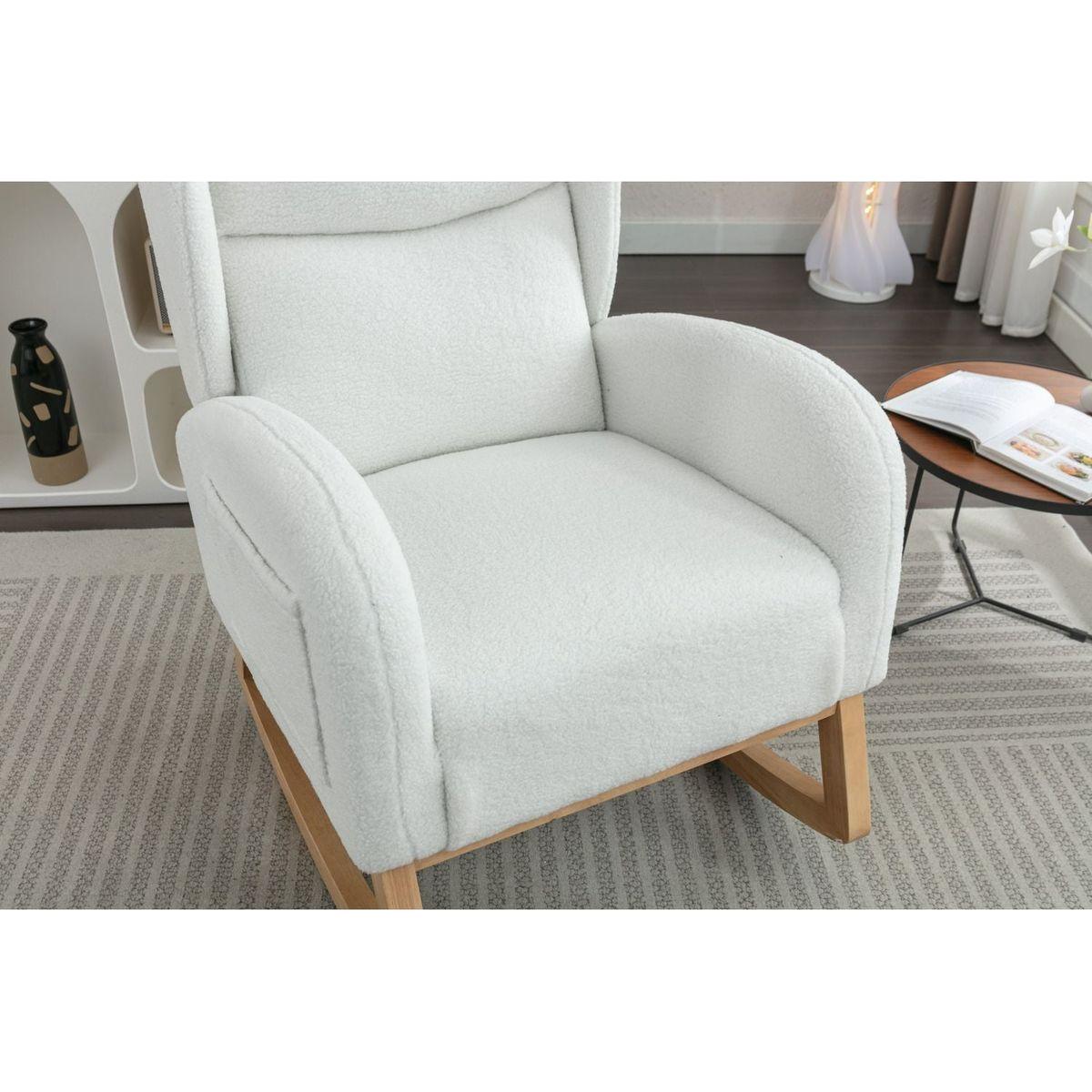 Teddy Fabric Rocking Chair With Packet Wood Legs,Ivory