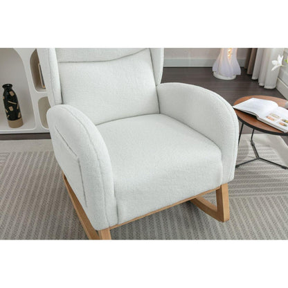 Teddy Fabric Rocking Chair With Packet Wood Legs,Ivory