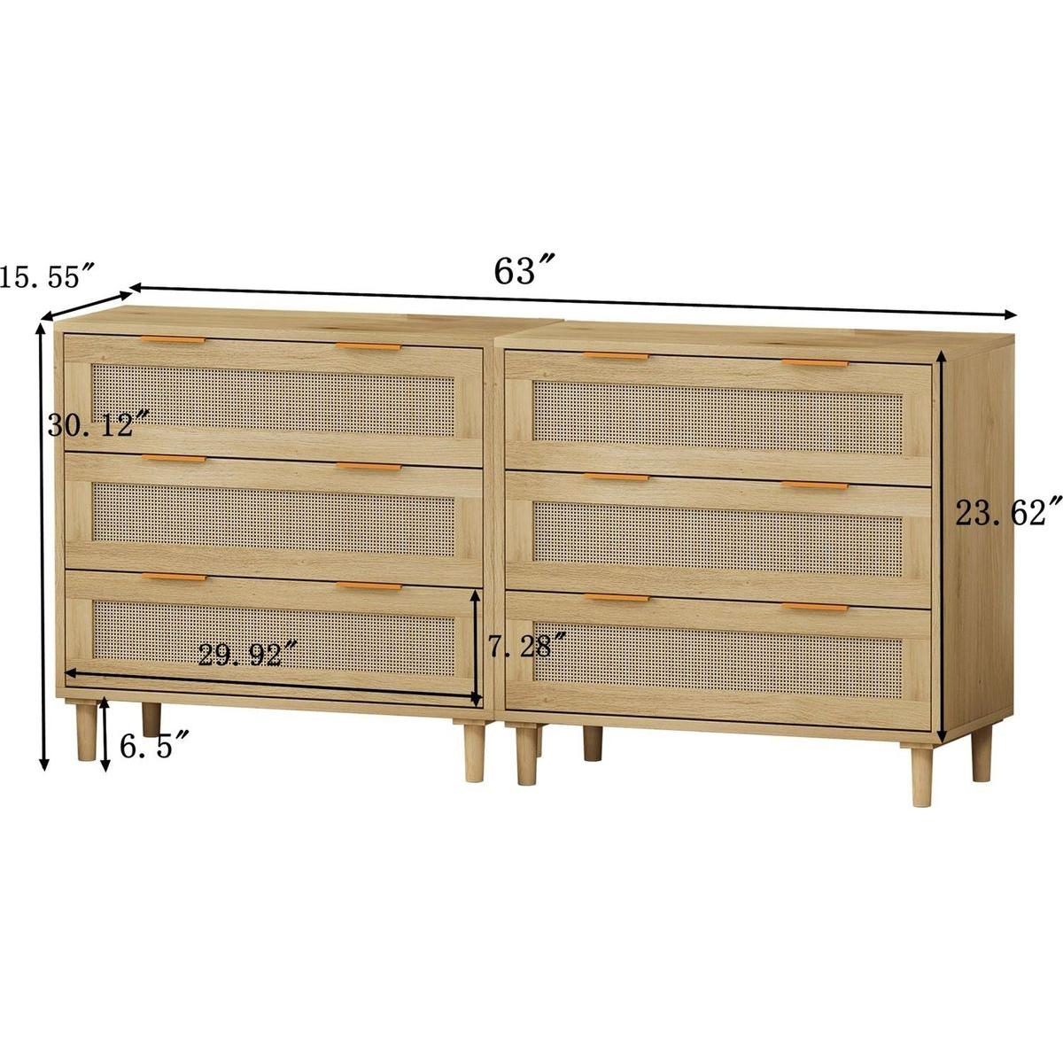3-Drawers Rattan Storage Cabinet Rattan Drawer (Set of 2),for Bedroom,Living Room,Dining Room,Hallways,Oak