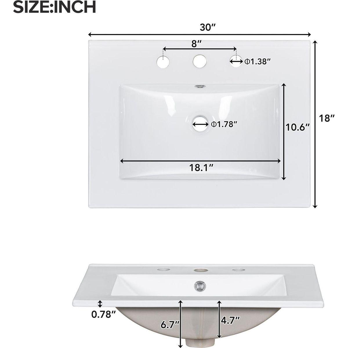 30inch Freestanding Bathroom Vanity Combo with Ceramic Sink Shaker Style Vanities -2 Doors and 2 Drawers