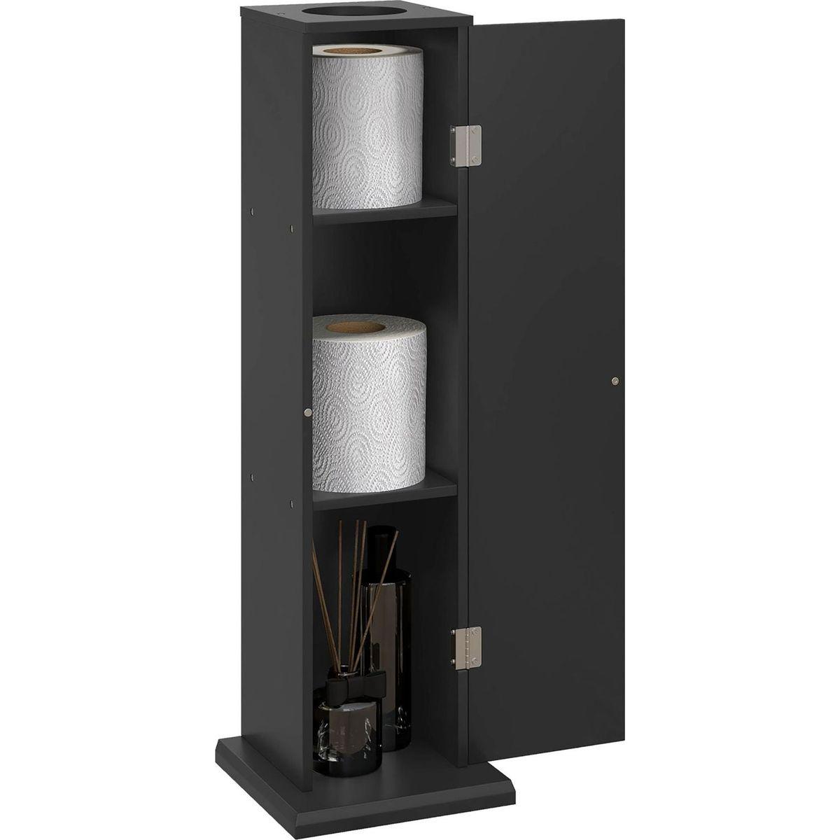 Toilet Paper Cabinet, Small Bathroom Corner Floor Cabinet with Doors and Shelves, Thin Storage Bathroom Organizer for Paper Shampoo, Black