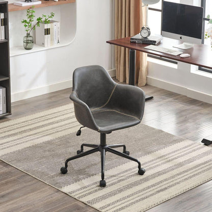 Mid-Century Modern Office Chair,Rolling Swivel Height Adjustable Ergonomic Chair with Frame/Arms ,Back Support Home Desk Chair for Living Room,Studying (Black)