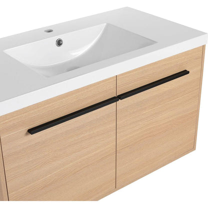 LEVISTAR Oak 36 Inch Bathroom Vanity with resin Countertop Sink, 2 Doors Bathroom Cabinet Set