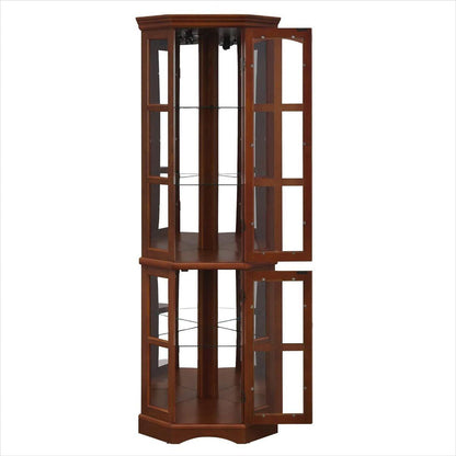 Corner Curio Cabinet with 5 Shelves and Lighting System, Walnut
