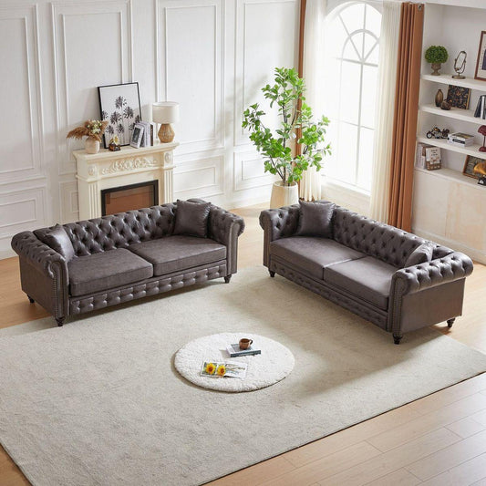 3 Seats + 3 Seats Combo Sofa Modern living room sofa with solid wood frame and wooden feet, 4 cushions, apartment sofa furniture for living room, living room, office