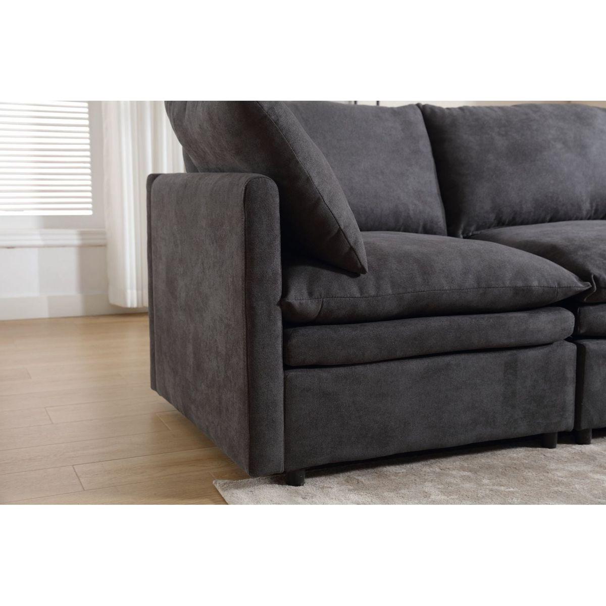 Modern U-shaped Sectional Sofa, 5-seat Upholstered Sofa Furniture,Sleeper Sofa Couch with Chaise Lounge for Living Room,Apartment,Dark Gray,Polyester