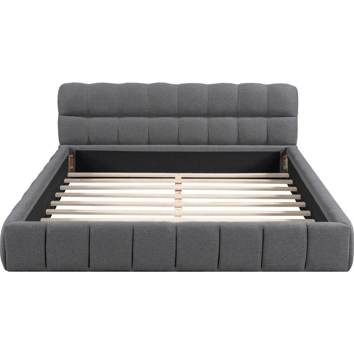 Queen Size Upholstered Platform Bed with Thick Fabric, Grounded Bed with Solid Frame, Gray