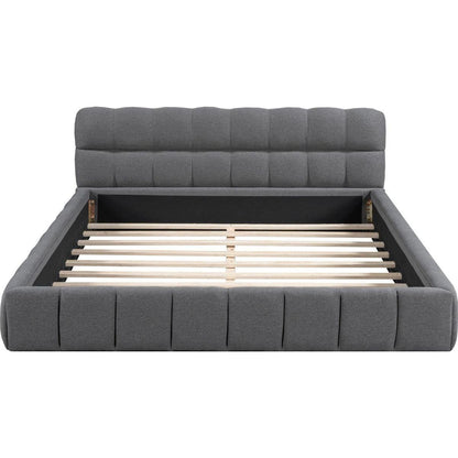 Queen Size Upholstered Platform Bed with Thick Fabric, Grounded Bed with Solid Frame, Gray