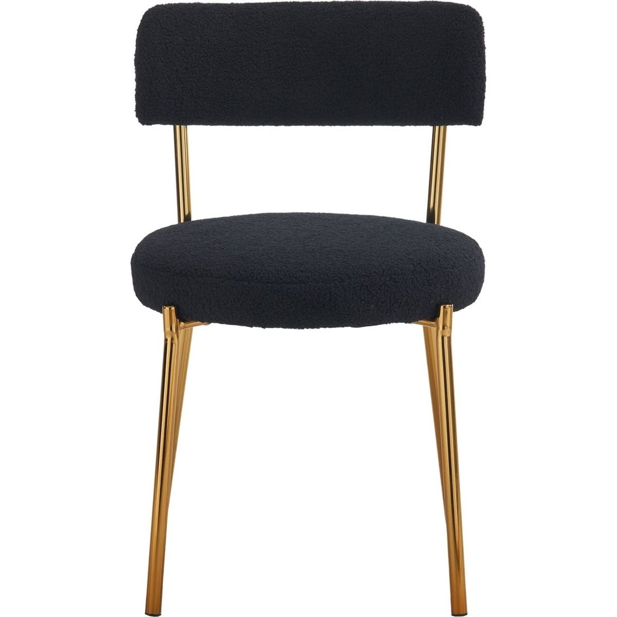 Set of 2 mid-century modern dining chairs - Teddy fabric upholstery - Curved back - Metal frame - Black | Elegant and comfortable kitchen chairs