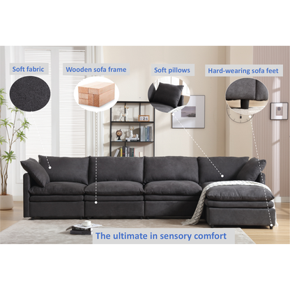 Modern U-shaped Sectional Sofa, 5-seat Upholstered Sofa Furniture,Sleeper Sofa Couch with Chaise Lounge for Living Room,Apartment,Dark Gray,Polyester