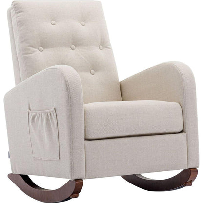 High Back Rocking Chair Nursery Chair .Comfortable Rocker Fabric Padded Seat .Modern High Back Armchair