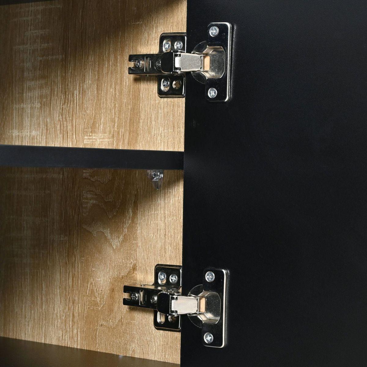 Luxury Fluted TV Stand for TVs Up to 80", Modern Entertainment Center with Storage Cabinets & Drawers, Smooth Media Console with Golden Wood Grain Legs for Living Room, Black