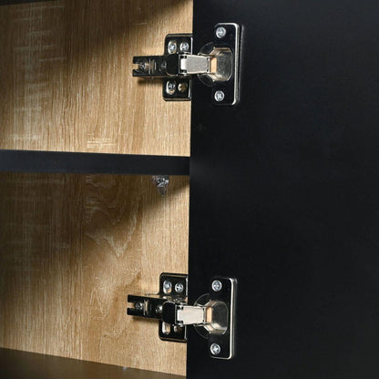 Luxury Fluted TV Stand for TVs Up to 80", Modern Entertainment Center with Storage Cabinets & Drawers, Smooth Media Console with Golden Wood Grain Legs for Living Room, Black