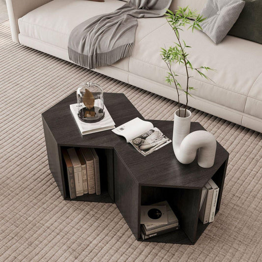 47.24" Hexagonal Coffee Table Side Table Nightstand Burmese Sumac 2PCS