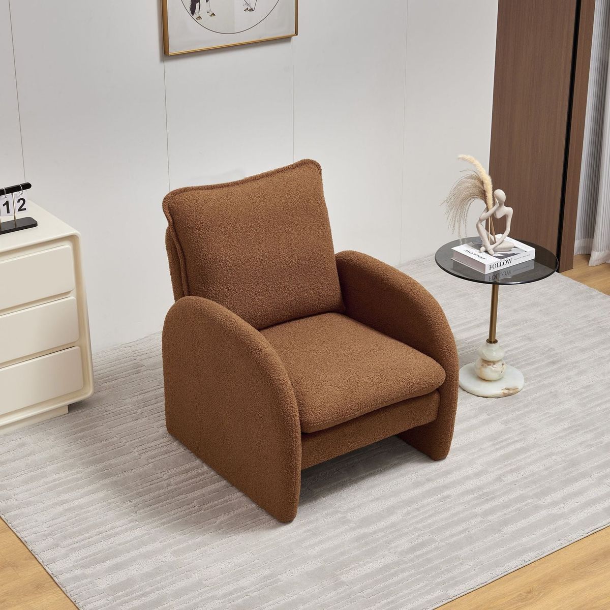 Modern Sherpa Upholstered Accent Chair, Comfortable Living Room Armchair, Lounge chair for Bedroom, and Office "Stylish and Ergonomic Design