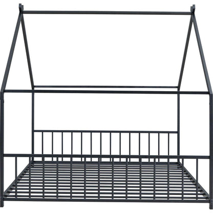 Full Size Metal House Bed, Black