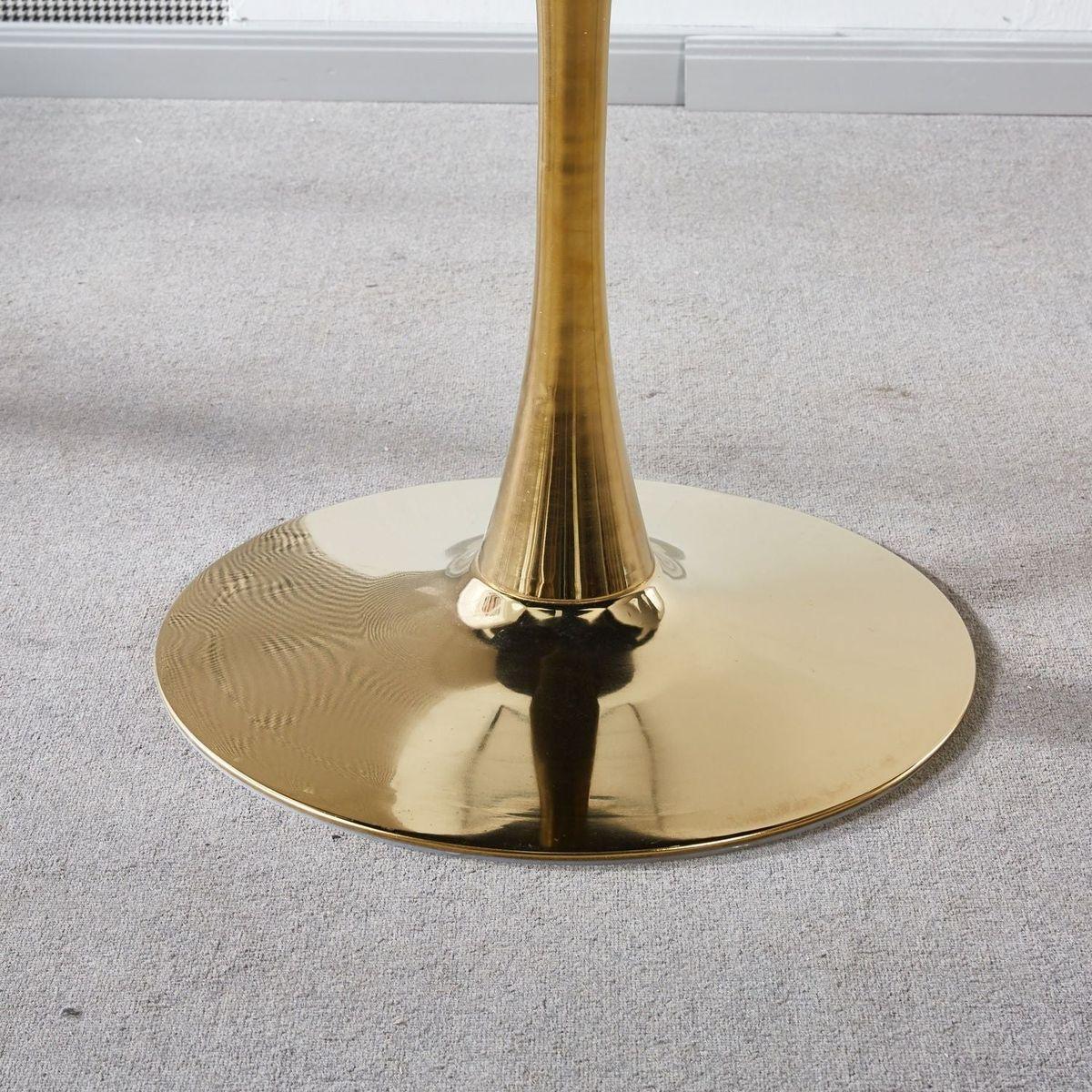 31.5"GOLDEN AND WHITE Tulip Table Mid-century Dining Table for 2-4 people With Round Mdf Table Top, Pedestal Dining Table, End Table Leisure Coffee Table,ceramic and MDF top - Streamdale Furniture