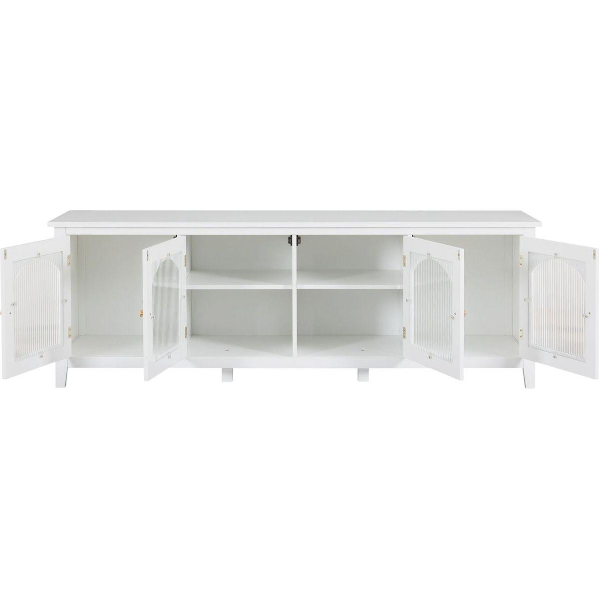 71-inchstylishTVcabinet Entertainment CenterTV stand,TVConsoleTable, Media Console,solidwood frame,Changhong glass door,Metal handle,antique white,canbeplacedin the children's room,bedroom Living Room