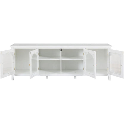 71-inchstylishTVcabinet Entertainment CenterTV stand,TVConsoleTable, Media Console,solidwood frame,Changhong glass door,Metal handle,antique white,canbeplacedin the children's room,bedroom Living Room