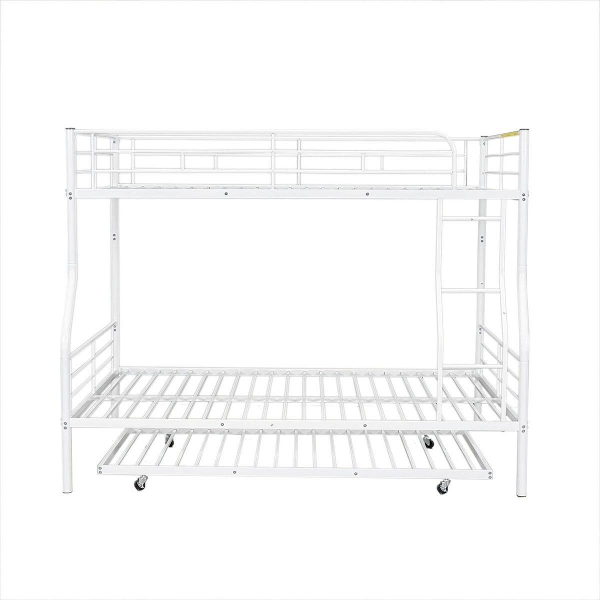 Full XL Over Queen Metal Bunk Bed with Trundle, White