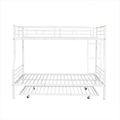 Full XL Over Queen Metal Bunk Bed with Trundle, White