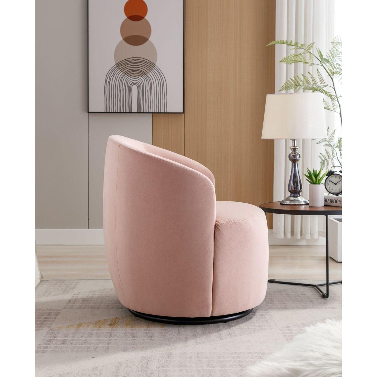 Velvet Fabric Swivel Accent Armchair Barrel Chair With Black Powder Coating Metal Ring,Pink