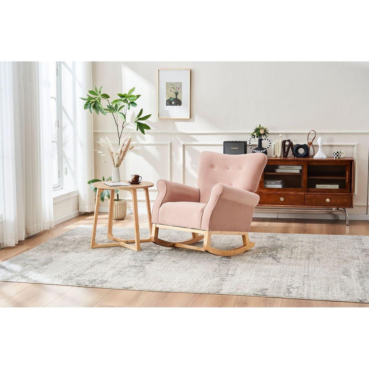 Baby Room High Back Rocking Chair Nursery Chair, Comfortable Rocker Fabric Padded Seat, Modern High Back Armchair