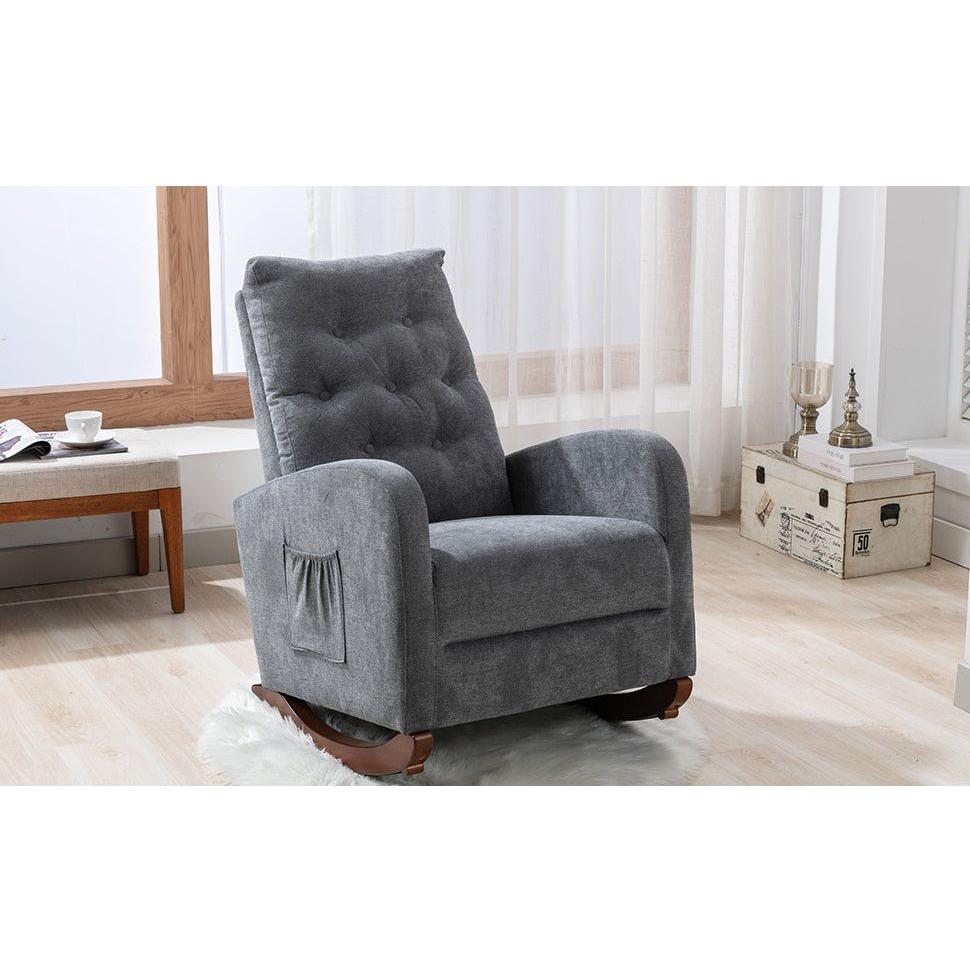 Baby Room High Back Rocking Chair Nursery Chair, Comfortable Rocker Fabric Padded Seat, Modern High Back Armchair