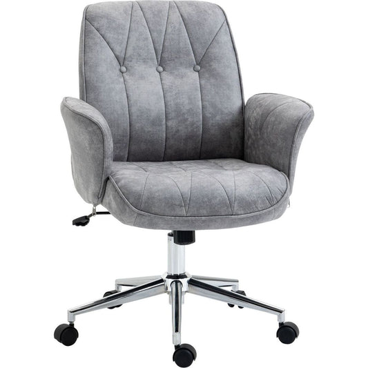 Vinsetto Microfiber Home Office Chair, Height Adjustable Button Tufted Computer Desk Chair with Swivel Wheels, Tilt Function and Padded Armrests, Light Gray