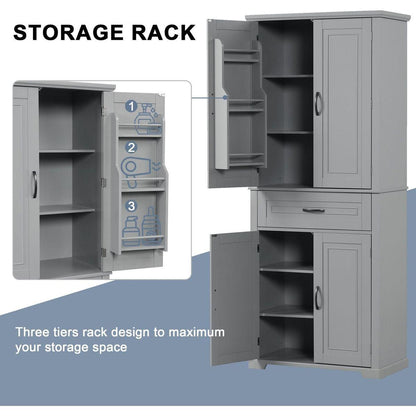 Bathroom Storage Cabinet with Doors and Drawer, Multiple Storage Space, Adjustable Shelf, Grey