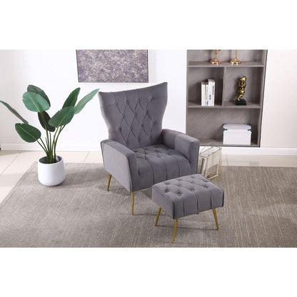 Modern Accent Chair with Ottoman, Comfy Armchair for Living Room, Bedroom, Apartment, Office (Grey)