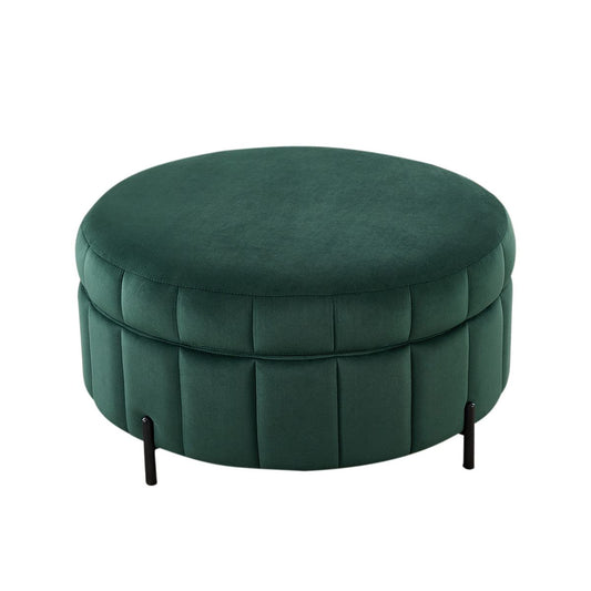 31.5'W Upholstered Round Ottoman With Reversible Lid, Velvet Storage Stool, Channel Tufted Pumpkin-shape Footstool for Living room, Bedroom and Office, Green