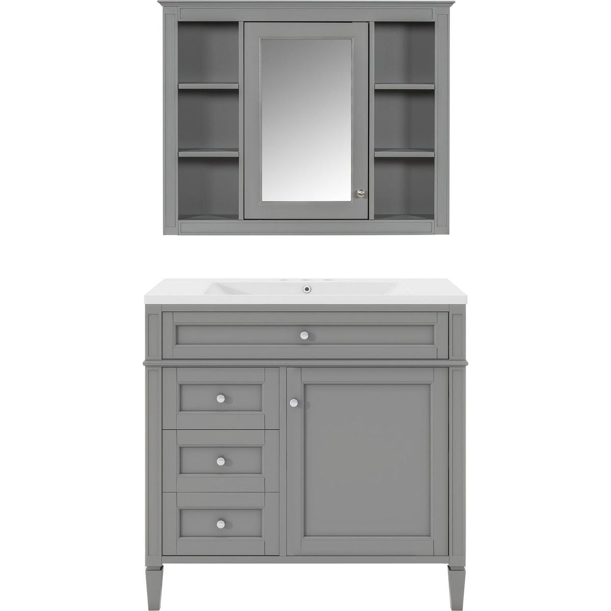 36" Bathroom Vanity with Medicine Cabinet, Royal Blue Mirror Cabinet, Modern Bathroom Storage Cabinet with 2 Soft Closing Doors and 4 Drawers, Single Sink Bathroom Vanity