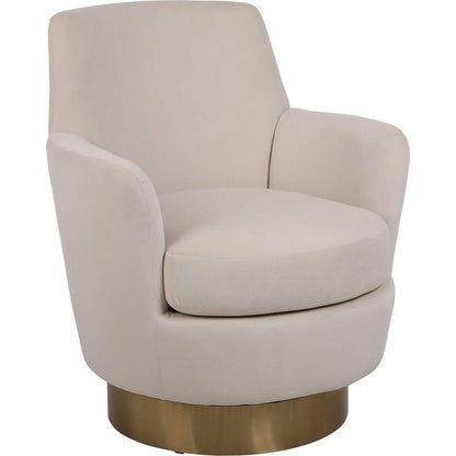 Velvet Swivel Barrel Chair, Swivel Accent Chairs Armchair for Living Room, Reading Chairs for Bedroom Comfy, Round Barrel Chairs with Gold Stainless Steel Base (Beige)